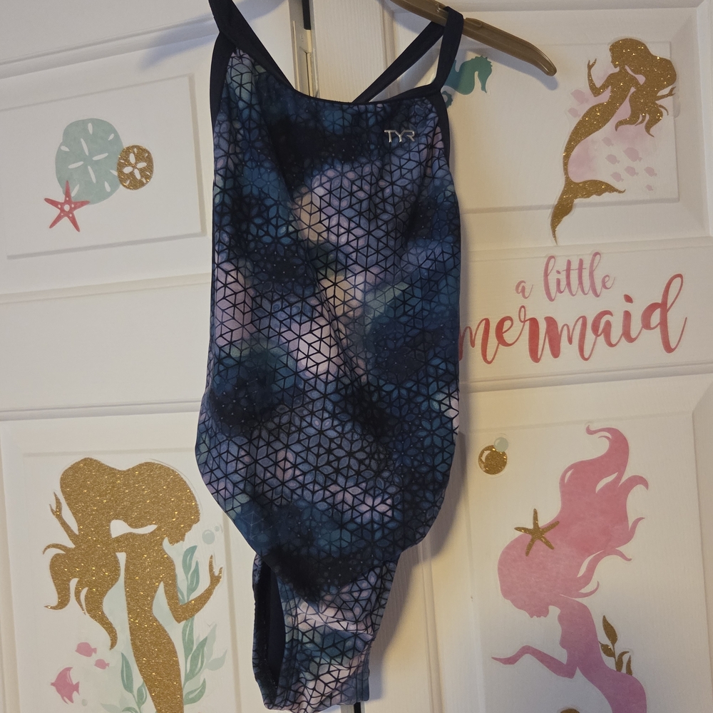 TYR Kids Swim One Piece - Navy and Lavender